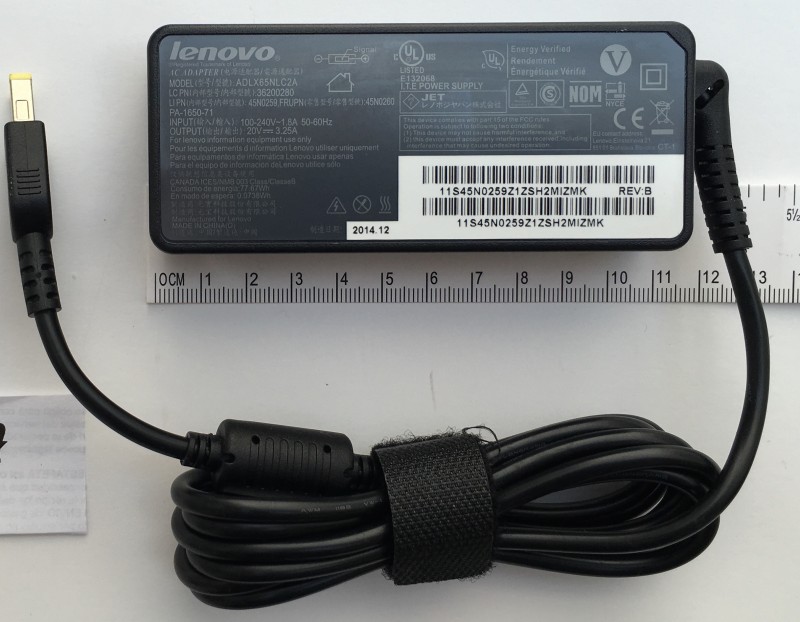 Used Lenovo 65W Laptop Charger - 20V 3.25A Rectangle Tip (PA-1650-72) With Power Cord
